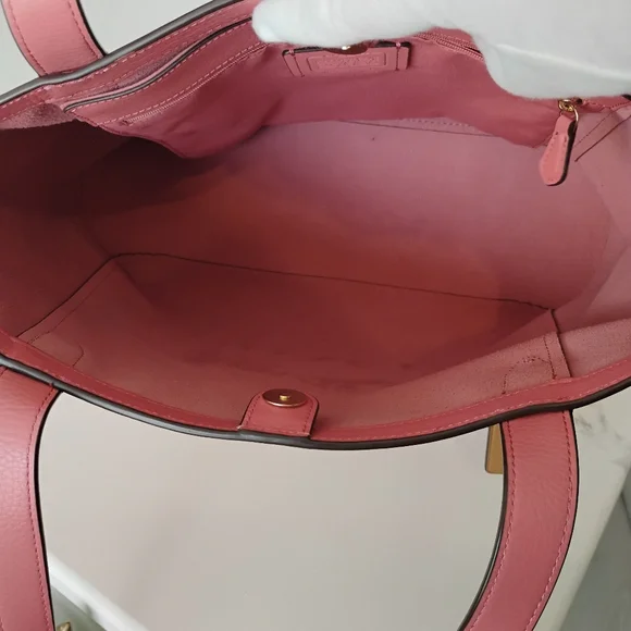 Coach Horse & Carriage Tote - LIKE NEW Tan and Salmon Pink (MSRP $398) - Picture 11 of 16